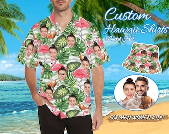Custom Face Hawaiian Shirt for Men Women, Custom Tropical Shirt, Custom Face Flamingos Hawaii Shirt, Custom Beach Shirt, Custom Couple Shirt