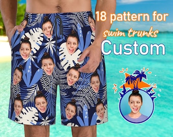 Custom Face Men Swimwear Personalized Men Swim Trunks Face on Bathing Suit Custom Face Beach Shorts Party, Custom Swim Shorts