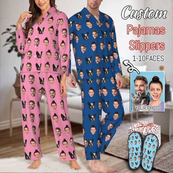 Custom Pajamas, Custom Photo Pyjamas, Custom Pet Dogs Cats Pajamas, Face Pajamas, Anniversary Gifts, Family Gift, Pajamas for Pet Lover