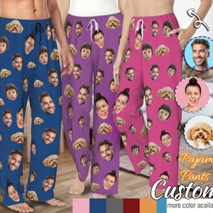 Benutzerdefinierte Foto Pyjamas, personalisiertes Gesicht Unisex Pyjamas, benutzerdefinierte Foto Pyjama Hose für Frauen Männer, Home Wear Set, Geschenke für Frau Ehemann