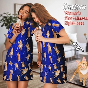 Custom Photo Pajamas Dress, Personalized Face Pajama Shirt Dress, Custom Photo Pajama Dress for Women, Home Pajama Tee Dress, Gifts for Wife