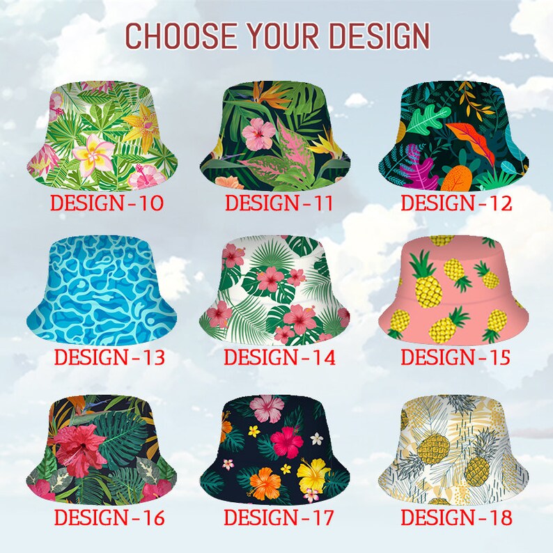 Custom Photo Face Unisex Hawaiian Bucket Hat, Personalized Wide Brim ...