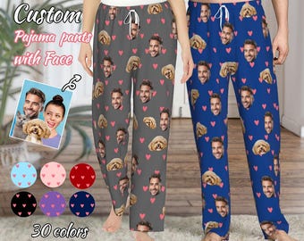 Aangepaste gezichtspyjama, gepersonaliseerde gezicht unisex pyjama, aangepaste foto pyjamabroek voor vrouwen mannen, homewear set, cadeaus voor vrouw echtgenoot