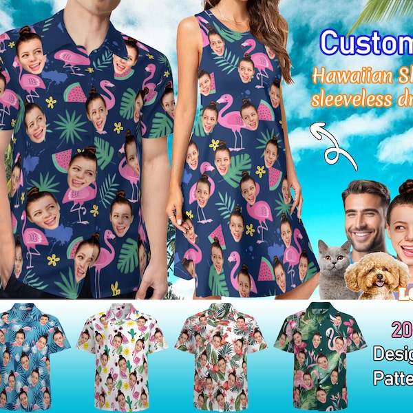 Chemise hawaïenne personnalisée avec visage, chemise hawaïenne personnalisée, chemise hawaïenne photo personnalisée, chemise de plage personnalisée, cadeaux pour lui