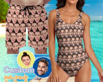 Visages personnalisés sur le maillot de bain et le maillot de bain, Visage en maillot de bain personnalisé, Maillot de bain visage, Maillot de bain une pièce, Maillot de bain, Cadeaux vocation plage
