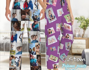 Aangepaste fotopyjama, gepersonaliseerde unisex-pyjama met gezicht, aangepaste fotopyjamabroek voor dames, heren, homewear-set, cadeaus voor vrouw echtgenoot