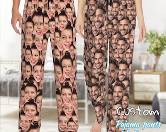 Aangepaste gezichtspyjama, gepersonaliseerde gezicht unisex pyjama, aangepaste foto pyjamabroek voor vrouwen mannen, homewear set, cadeaus voor vrouw echtgenoot