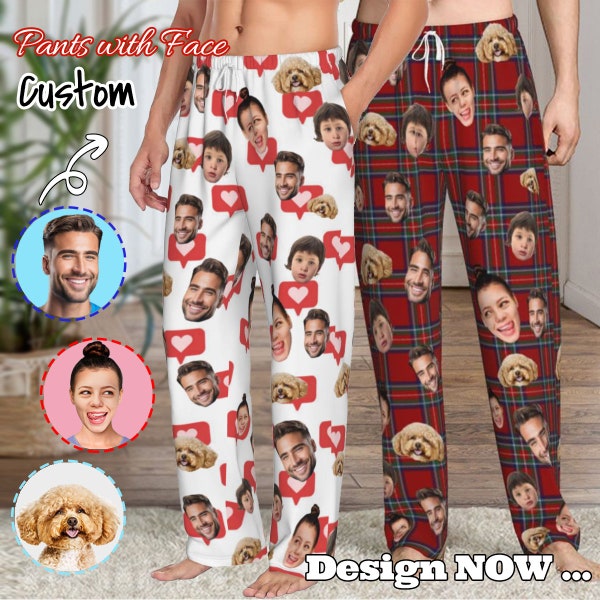 Custom Photo Pajamas, Personalized Face Unisex Pajamas, Custom Photo Pajama Pants for Women Men, Home Wear Set, Gifts for Wife Husband