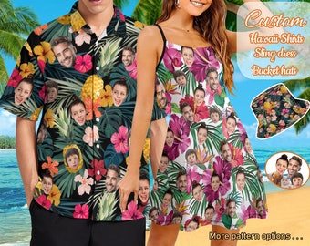 Camisa hawaiana personalizada con cara, camisa hawaiana personalizada, camisa hawaiana con foto personalizada, camisa de playa personalizada, camisa de pareja personalizada