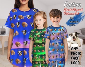 Custom Face Photo Pajamas Set for Women Kids, Custom Short Pajamas Set With Photo, Personalized Lounge Set Gift for Family Mothers Day Gift