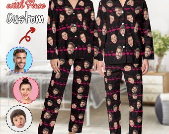 Custom Face Photo Pajama Set for Women/Men, Customized Family Pajamas Shirt, Home Wear Set, Best  Gift for Wife Husband Family and Friends