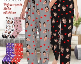 Custom Photo Pajamas, Personalized Face Unisex Pajamas, Custom Photo Pajama Pants for Women Men, Home Wear Set, Grandparents gift