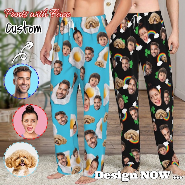 Personalisiertes Foto Pyjama, personalisiertes Gesicht Unisex Pyjama, benutzerdefinierte Foto Pyjama Hose für Frauen Männer, Home Wear Set, Geschenke für Frau Mann