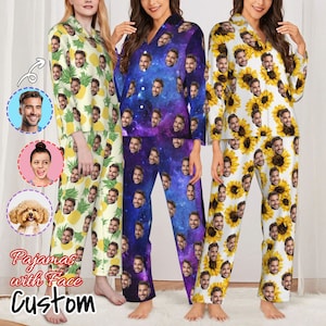 Custom Face Photo Pajamas for Women, Personalized Photo Face Women Pajama Set, Home Wear Set, Best  Gift for Wife Family and Friends