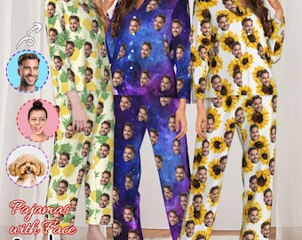 Custom Face Photo Pajamas for Women, Personalized Photo Face Women Pajama Set, Home Wear Set, Best  Gift for Wife Family and Friends