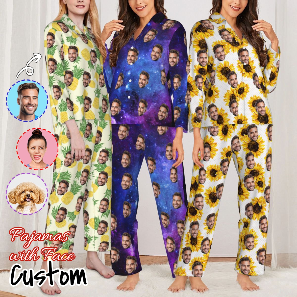 Discover Custom Face Photo Pajamas for Women, Personalized Photo Face Women Pajama Set, Home Wear Set, Best  Gift for Wife Family and Friends