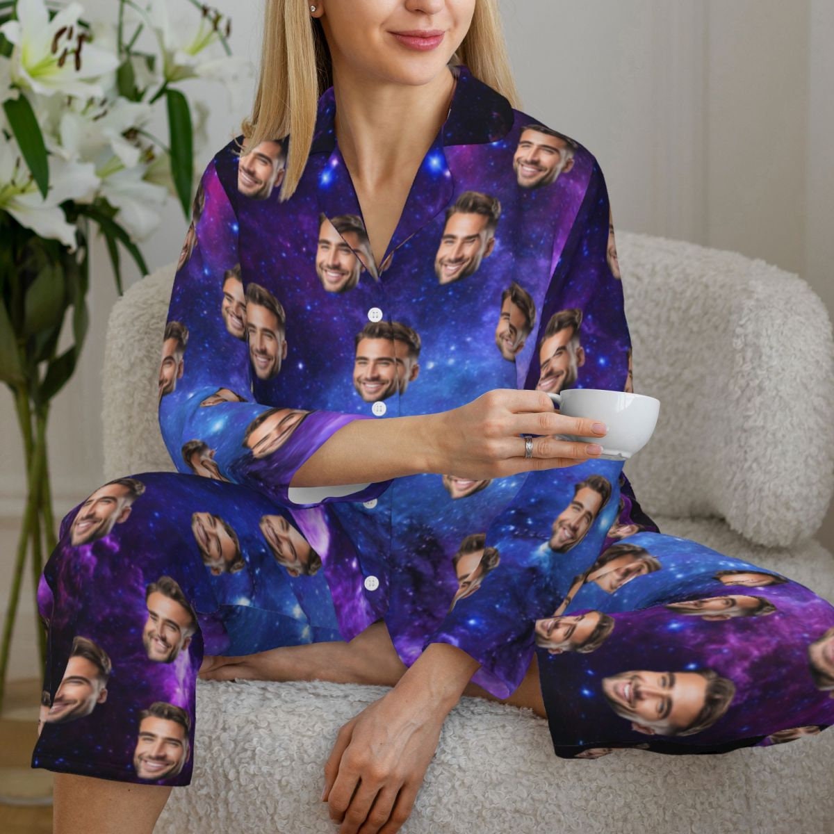 Discover Custom Face Photo Pajamas for Women, Personalized Photo Face Women Pajama Set, Home Wear Set, Best  Gift for Wife Family and Friends