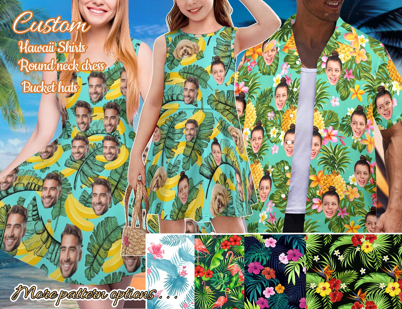 Custom Hawaii Shirt with Face, Personalized Hawaiian Shirt, Customized Photo Hawaiian Shirt, Custom Beach Shirt Custom Couple Shirt