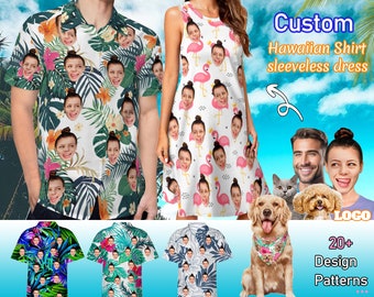 Aangepaste Hawaii shirt met gezicht, gepersonaliseerde Hawaiiaanse shirt, aangepaste foto Hawaiiaanse shirt, aangepaste strand shirt aangepaste paar shirt