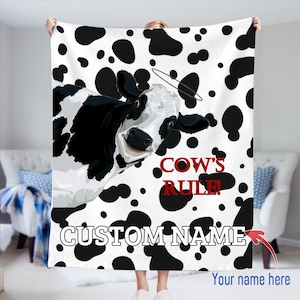 Personalized Cow Blanket, Cow Pattern Blanket, Cow Silhouette Blanket, Cowhide Blanket, Cow Print Black White, Personalized Blanket Gift