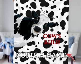 Personalized Cow Blanket, Cow Pattern Blanket, Cow Silhouette Blanket, Cowhide Blanket, Cow Print Black White, Personalized Blanket Gift
