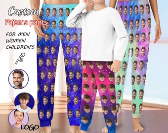Custom Pajama Pants for Men Women Kids, Personalized Pajama Pants with Face, Matching Family Homewear Pajama Bottoms, Photo Pajama Pants