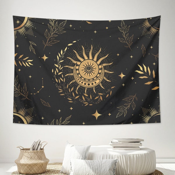Sun and Moon Starry Tapestry Aesthetic, Tapestry Wall Hanging Vintage, Room Decor, Wall Art Decoration, Starry Sky, Home Decoration Gift