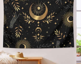 Sun and Moon Starry Tapestry Aesthetic, Tapestry Wall Hanging Vintage, Room Decor, Wall Art Decoration, Starry Sky, Home Decoration Gift