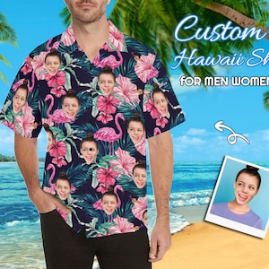 Custom Face Hawaiian Shirt for Men Women, Custom Tropical Shirt, Custom Face Flamingos Hawaii Shirt, Custom Beach Shirt, Custom Couple Shirt