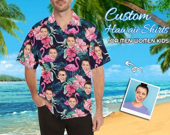 Custom Face Hawaiian Shirt for Men Women, Custom Tropical Shirt, Custom Face Flamingos Hawaii Shirt, Custom Beach Shirt, Custom Couple Shirt