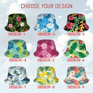 Custom Photo Face Unisex Hawaiian Bucket Hat, Personalized Wide Brim ...