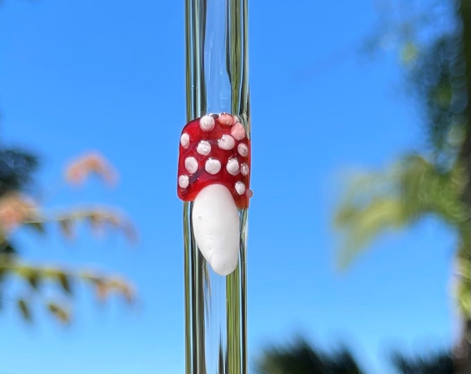 Glass Straw- Transparent with Red Mushroom (Set of 2) main image 1