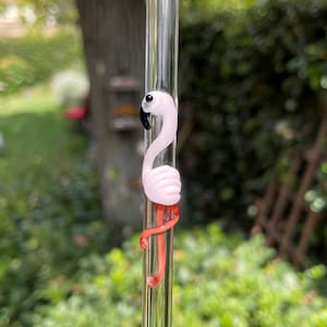 Flamingo Glass Straw – Handcrafted Tropical Bird, Pink Party Drinkware