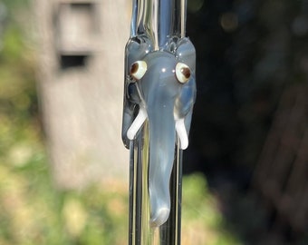Cannuccia a forma di elefante in vetro soffiato a mano: cannuccia riutilizzabile in vetro soffiato grigio safari