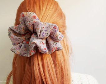 XXL Scrunchie Satin Scrunchie XL Scrunchy - 1 Lavender Floral | Jumbo Oversized hair tie | Transparent Chiffon accessories | gift for her