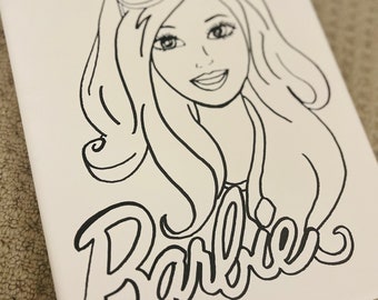 Pre drawn Ready to Paint Barbie Canvas | DIY Barbie Canvas | Customizable Outlined Barbie Canvas | Girls Paint Party Canvas Activity