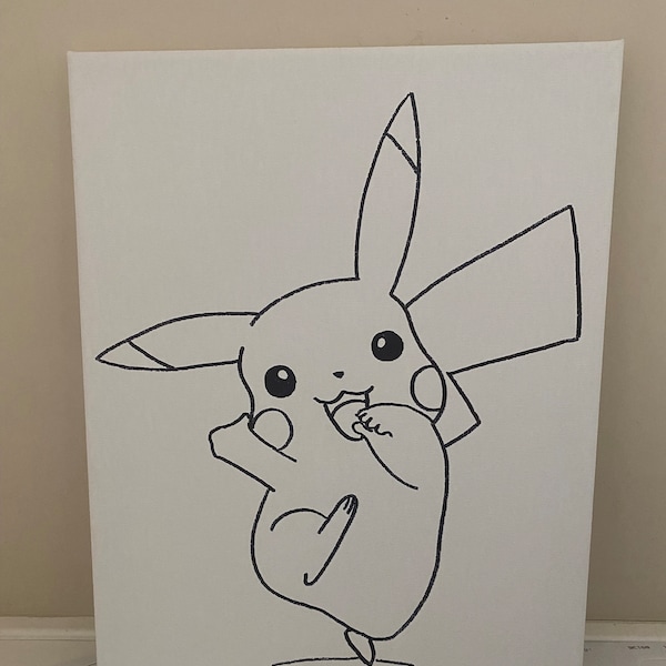 Pre Drawn Pikachu Canvas | Ready to paint | Pokemon Pre Drawn Canvas | Pokemon Art | DIY Pikachu Art