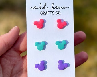 Colorful Magical Mouse Polymer Clay Stud Earrings