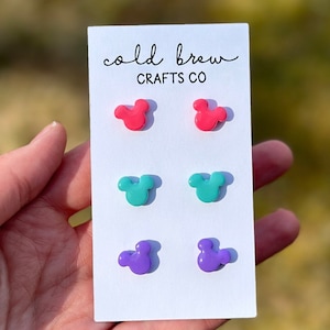 Colorful Magical Mouse Polymer Clay Stud Earrings