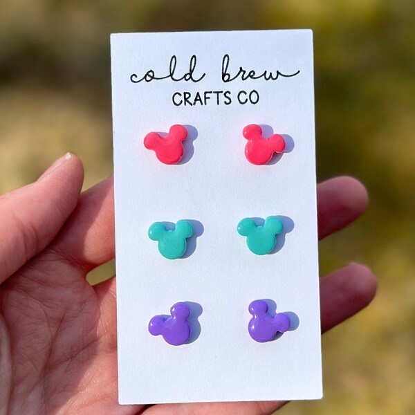 Colorful Magical Mouse Polymer Clay Stud Earrings