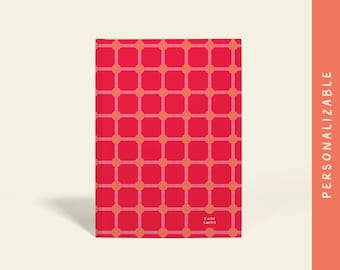 Personalized Journal with Red and Pink Stripes & Dots | A5 Hardcover or Paperback