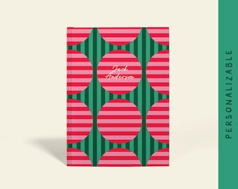 Custom Holiday Journal with Festive Circles and Stripes| Stocking Stuffer Gift