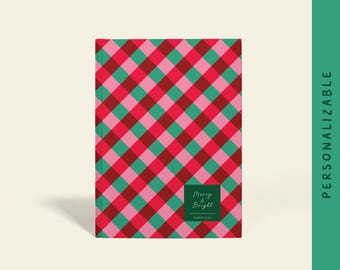 Personalized Christmas Notebook: Festive Pink, Red & Green Plaid