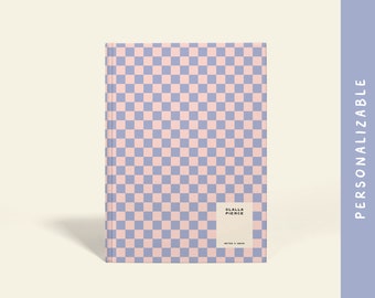 A5 Lined Notebook | Personalized Pink and Purple Checkerboard | Daily Planner | Ruled Notebook | Hardcover or Paperback