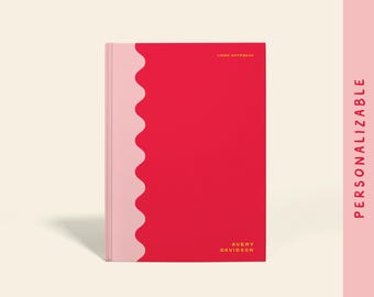 Personalized Pink Wavy Spine Notebook: Custom Hardcover or Paperback Journal