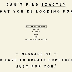 May include: A cream-coloured background with black handwritten text. The text reads "CAN'T FIND EXACTLY WHAT YOU'RE LOOKING FOR?" and "I'D LOVE TO CREATE SOMETHING JUST FOR YOU!" with customisation options listed.
