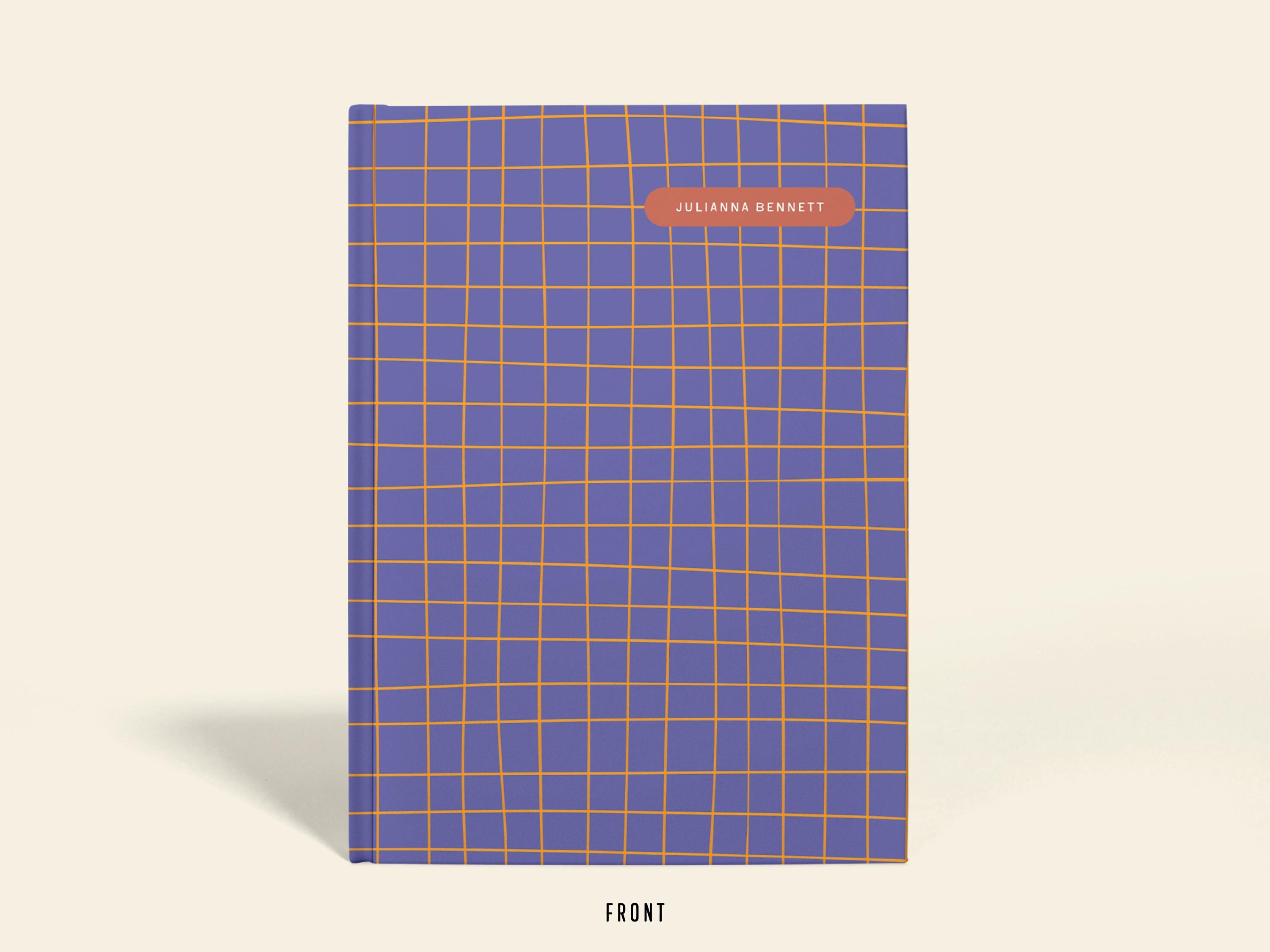 Personalized Purple and Orange Grid Notebook: A5 Hardcover or Paperback ...