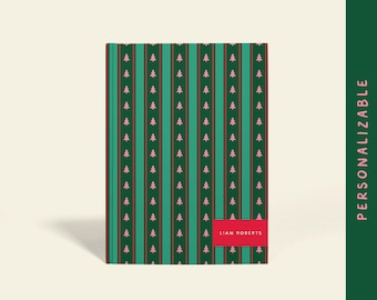 Personalized Red and Green Striped Holiday Notebook | Stocking Stuffer Gift