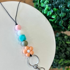 Flower silicone bead lanyard with break away clasp and key ring and key chain hook for badge, ID, keys or name tag!