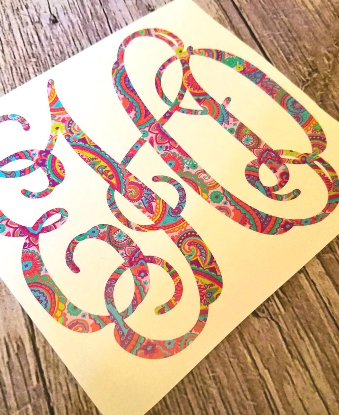 Patterned Vine Monogram Decal - Custom Vinyl Sticker - Etsy